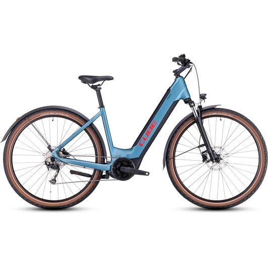 Cube Nuride Hybrid Performance 625 Allroad EASY ENTRY metalblue´n´red Unisex Elektromos Cross Trekking Kerékpár 2023