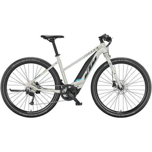 KTM MACINA SPRINT TRAPÉZ DEW SILVER (BLACK+BLUE) NŐI ELEKTROMOS CROSS KERÉKPÁR 2022