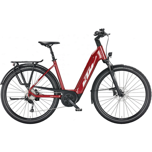 KTM MACINA TOUR P510 EASY ENTRY CHROME RED (SILVER+BLACK) UNISEX ELEKTROMOS TREKKING KERÉKPÁR 2022